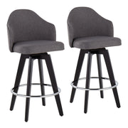 Ahoy - Contemporary Fixed Height Counter Stool Round Chrome Footrest (Set of 2) - Gray - Fabric