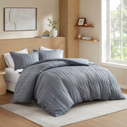Logan - California King Striped Duvet Set - Blue / Gray