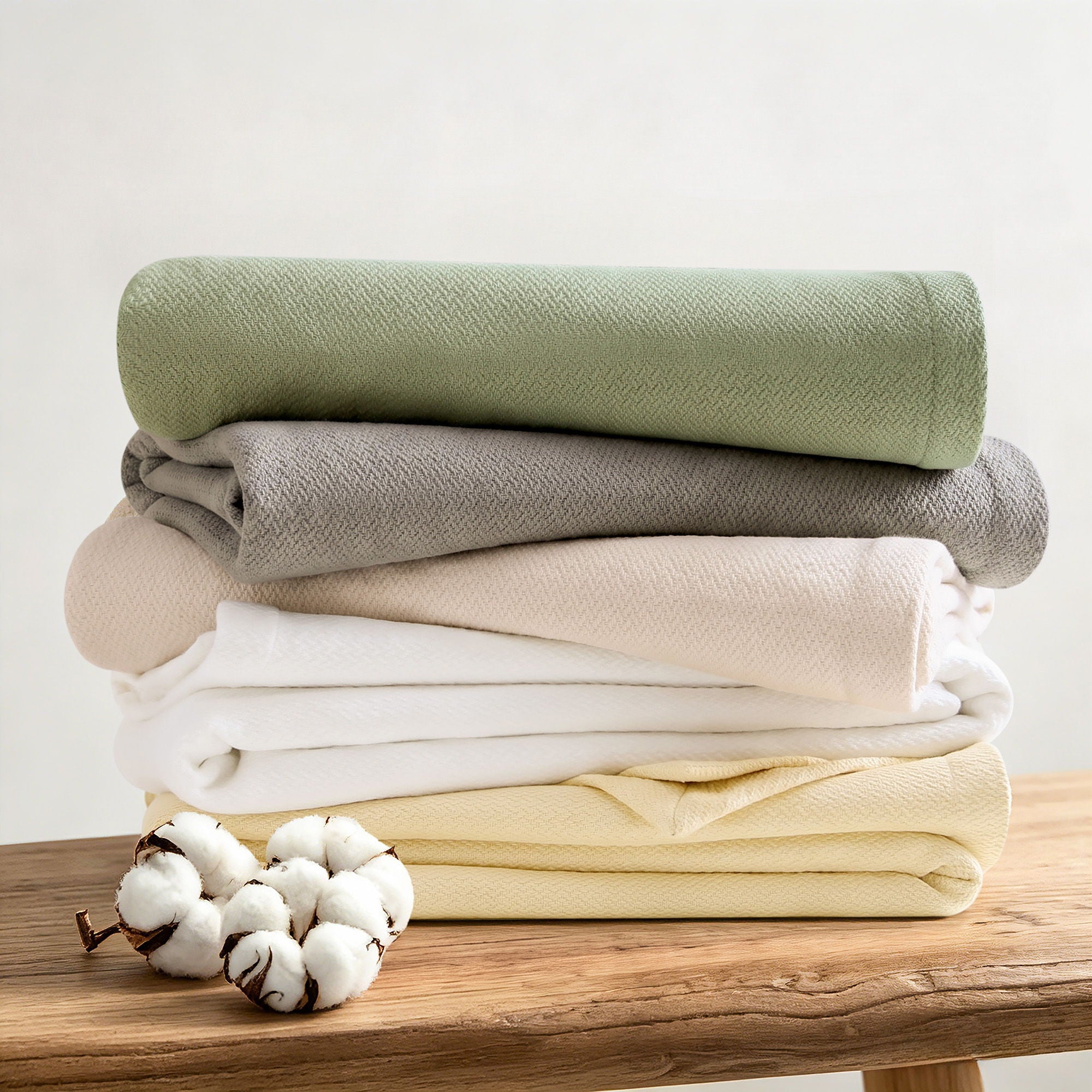 Egyptian Cotton - Full/Queen 100% Certified Egyptian Cotton Blanket - Micro-Herringbone Beige