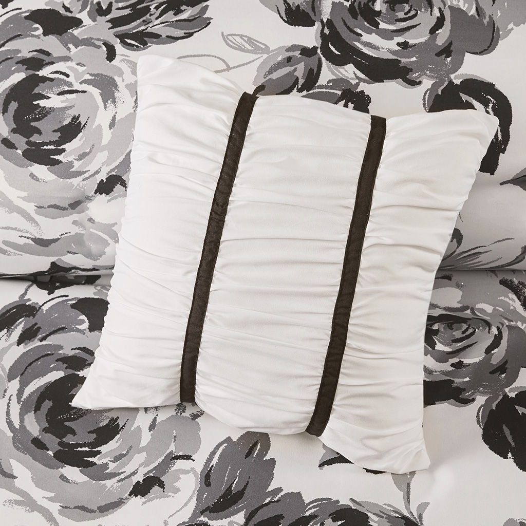 Dorsey - Floral Print Comforter Set - Black / White