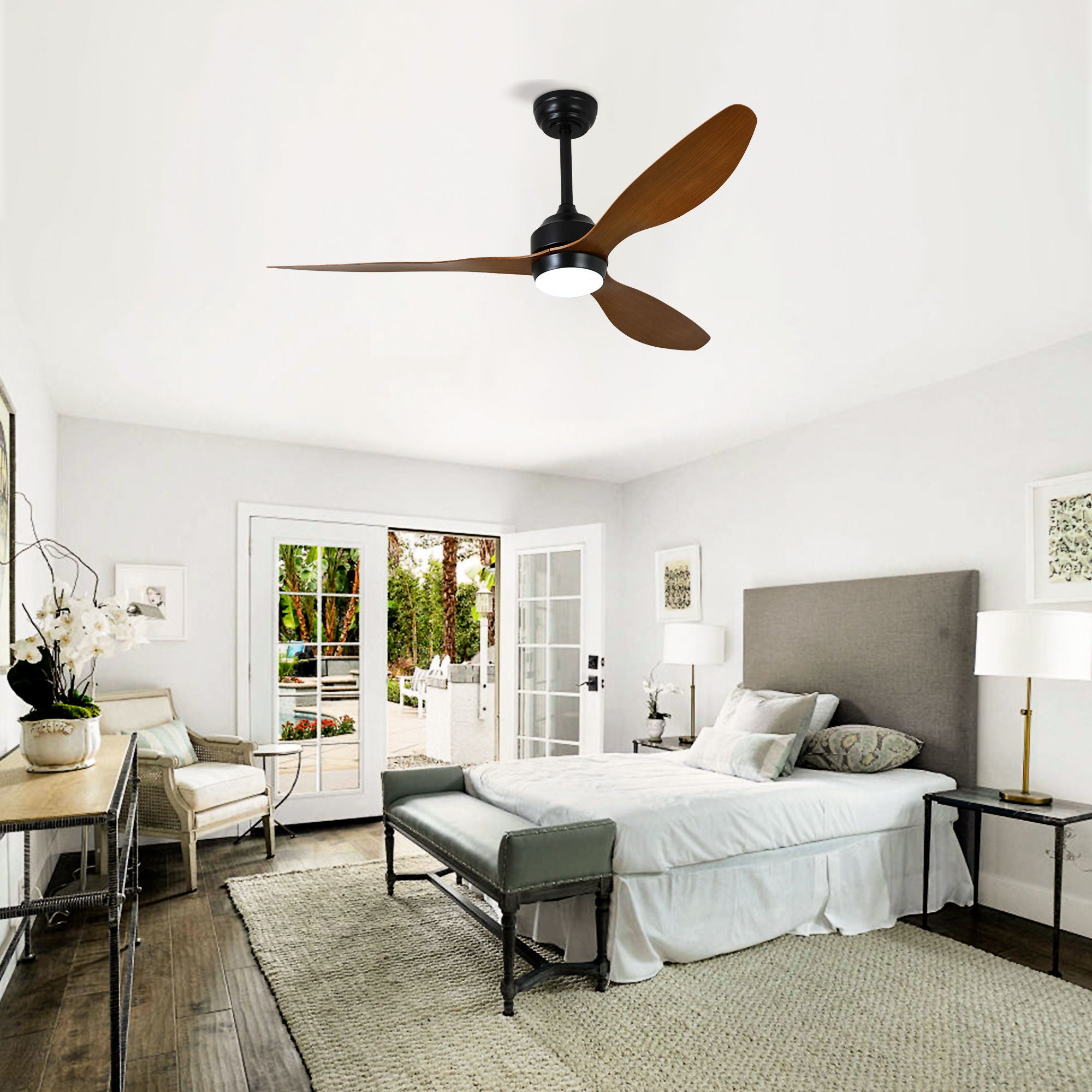 Ceiling Fan With Lights Quiet DC Motor 3 Blade Ceiling Fans 6 Speed Levels, Reversible Ceiling Fan - Matte Black / Wood