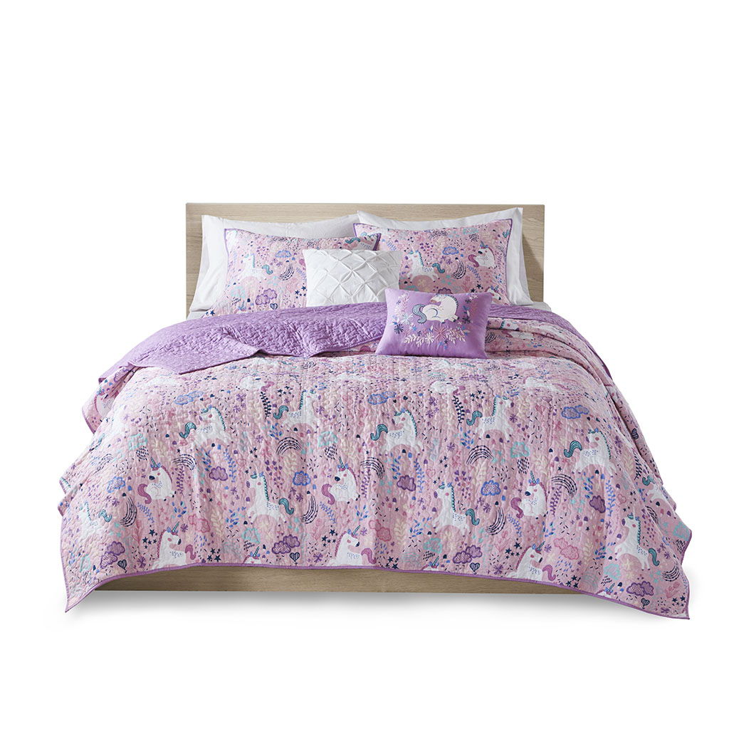 Lola - Unicorn Reversible Coverlet Set - Pink