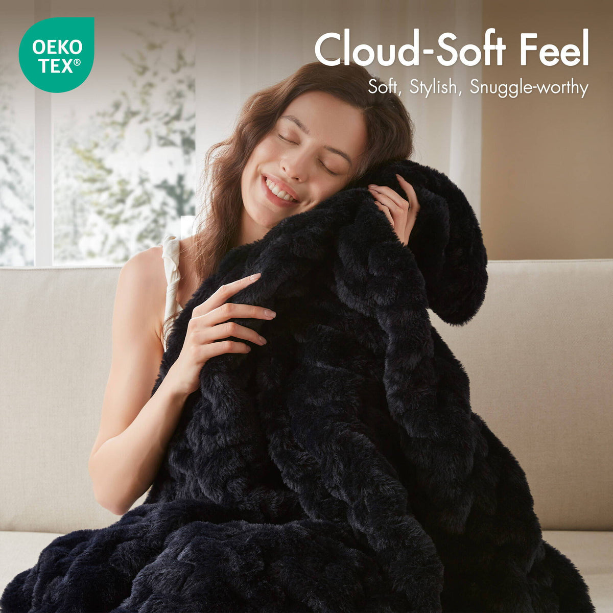 Ruched Fur - Ruched Throw - Black