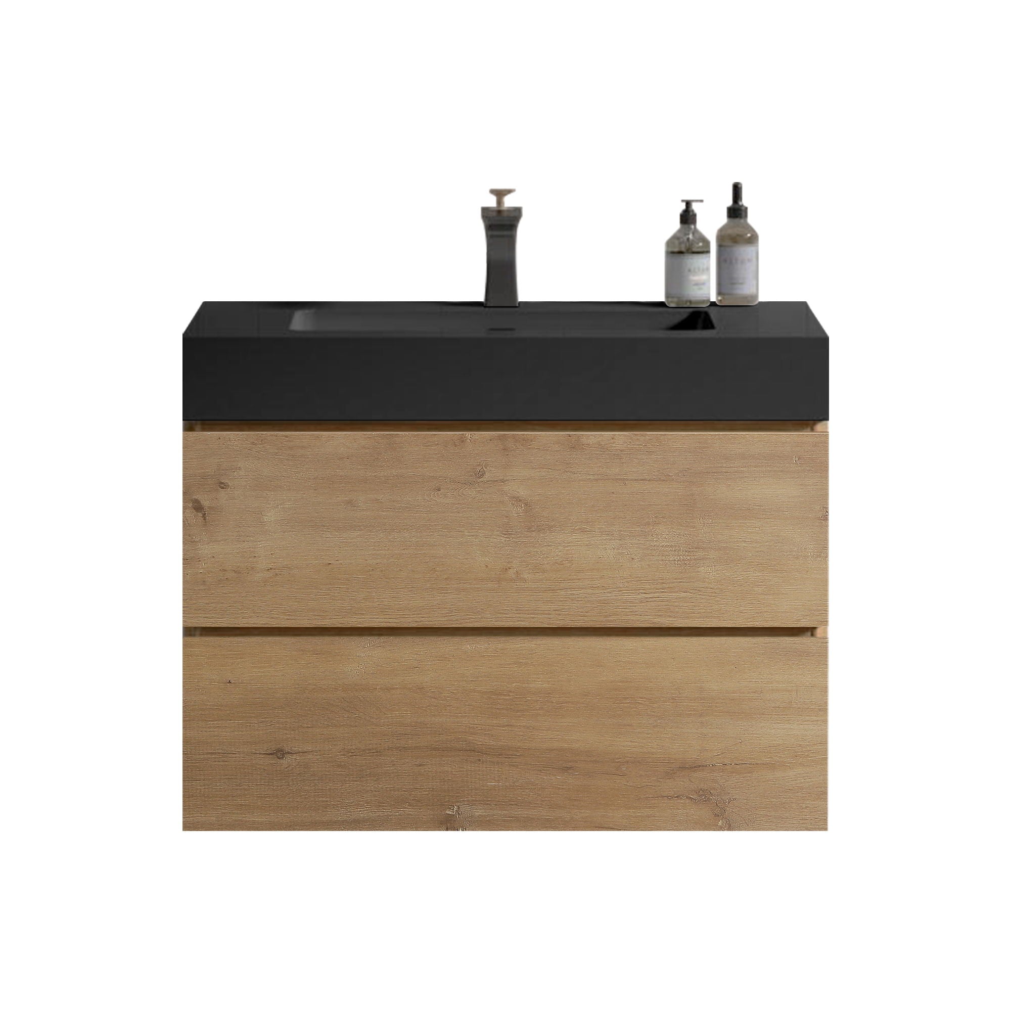 Alice - Natural Oak Bathroom Vanity With Sink, Large Storage Wall Mounted Floating Bathroom Vanity For Modern Bathroom, One-Piece Sink Basin Without Drain