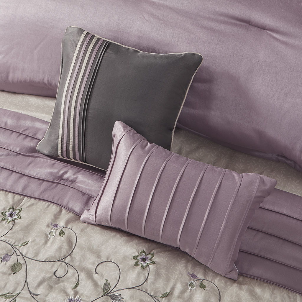 Serene - King Embroidered Piece Comforter (Set of 7) - Purple