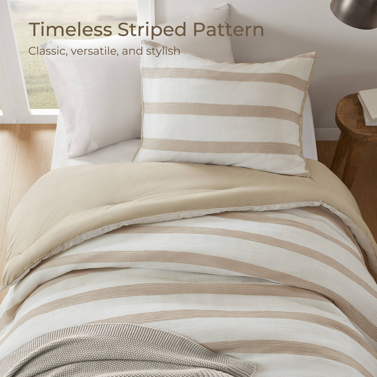 Merritt - Twin/Twin Long Yarn-Dyed Striped Comforter - Taupe