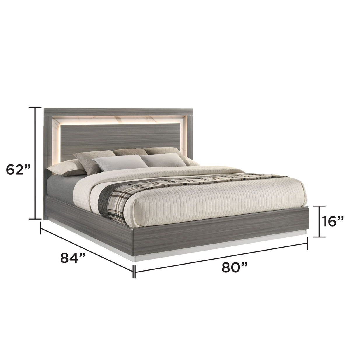 Altima - 4 Piece King Bedroom Set With LED Headboard - Gray