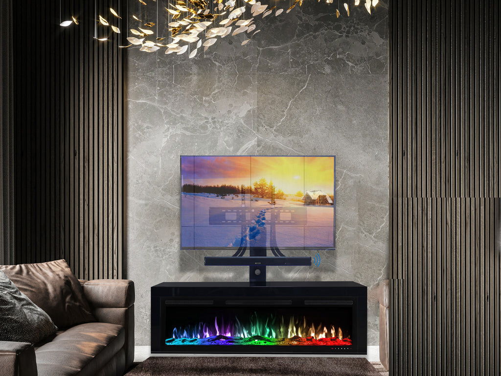 Fireplace TV Stand With Sound System For 75-80" TV's - Black