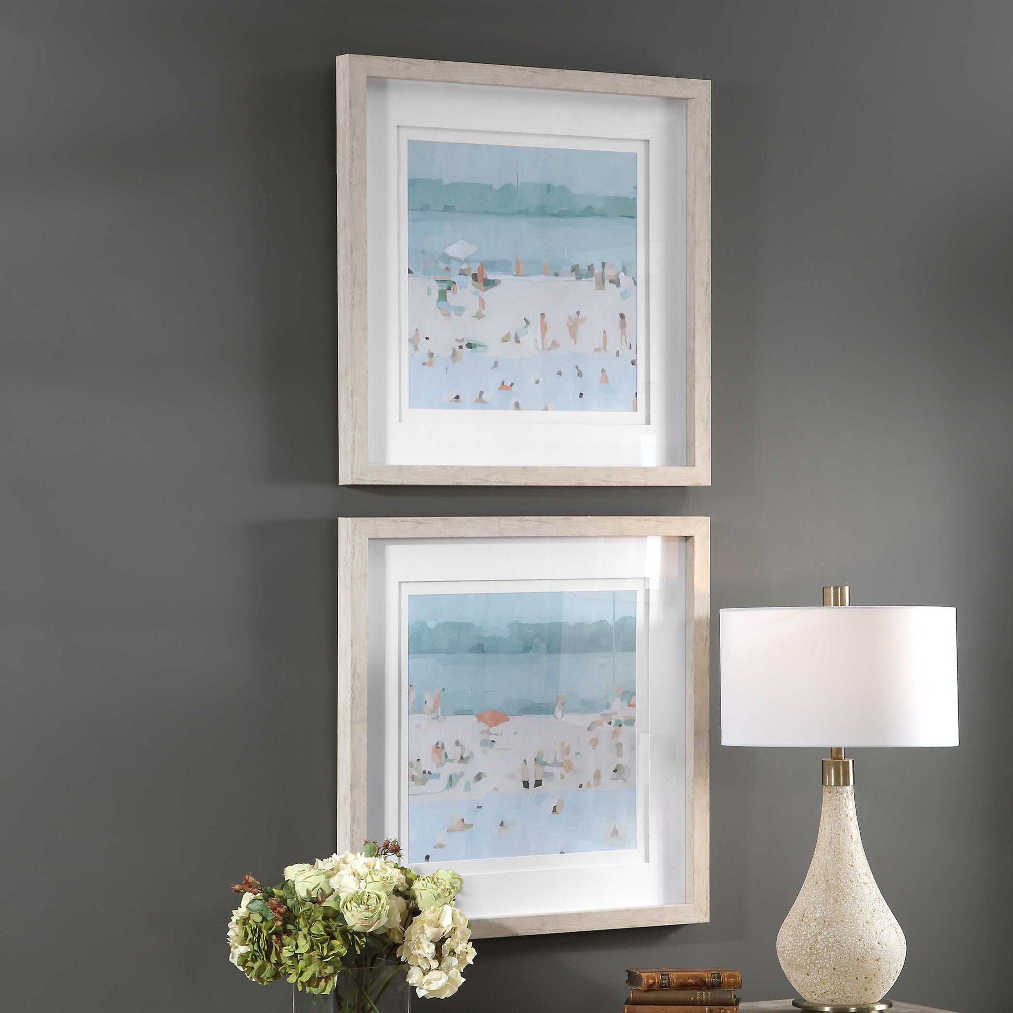 Sea Glass Sandbar - Framed Prints (Set of 2) - Light Blue