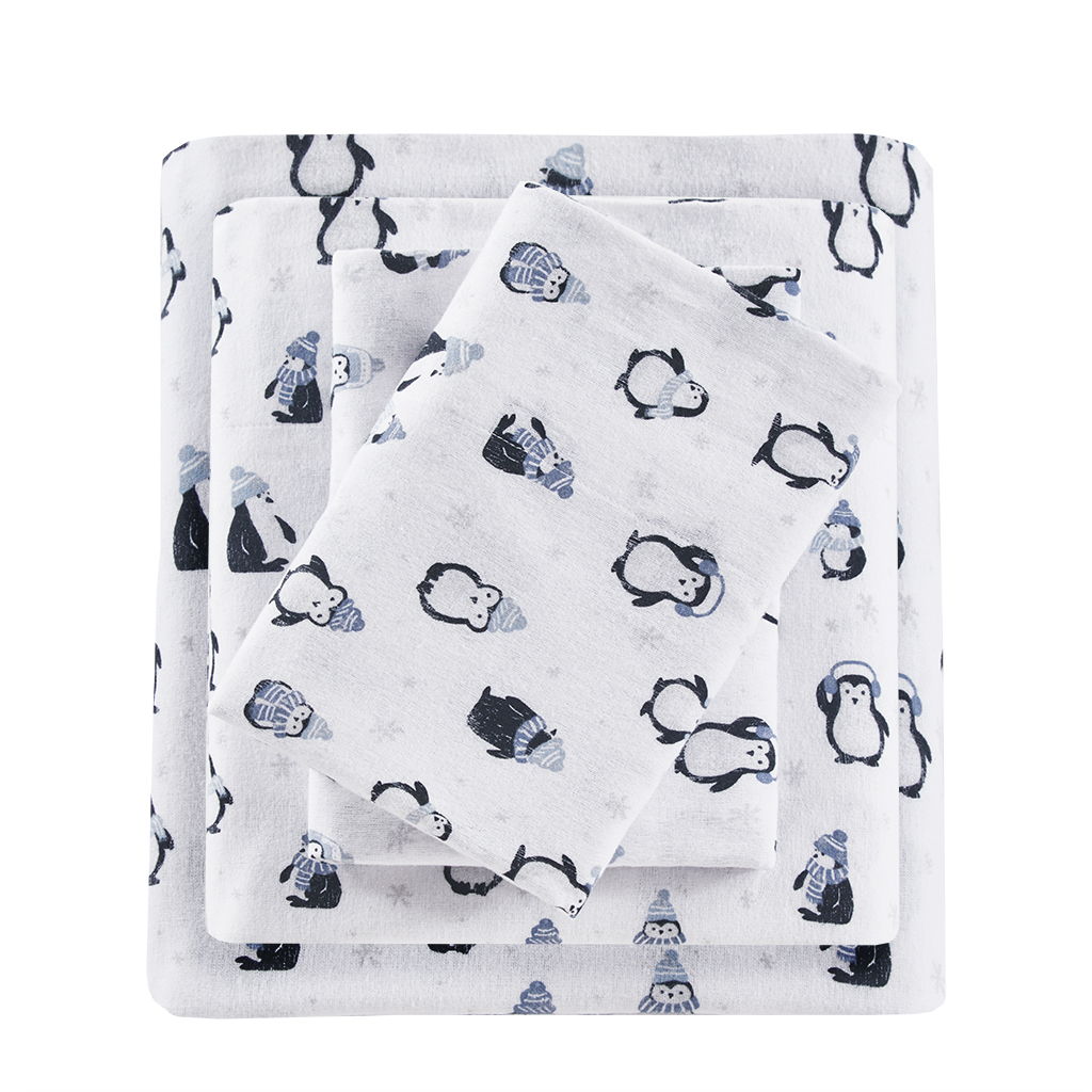 Twin Long Cozy Soft Novelty Print Sheet Set - Blue Penguins