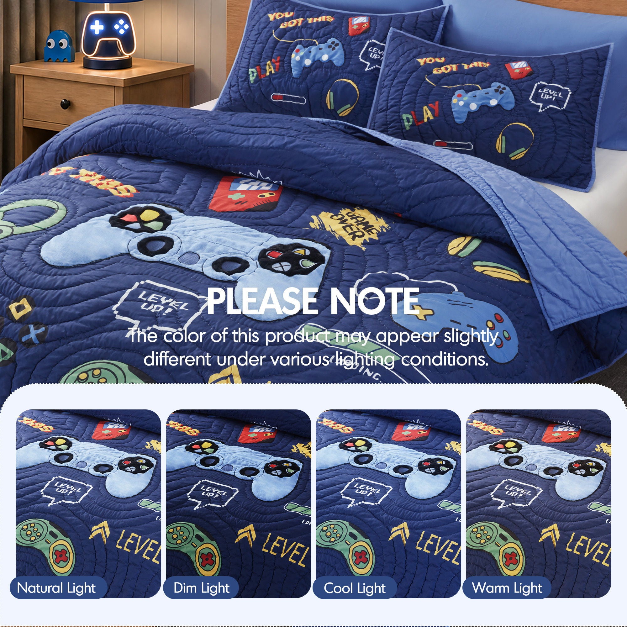 Game - Queen Quilt Set - Navy