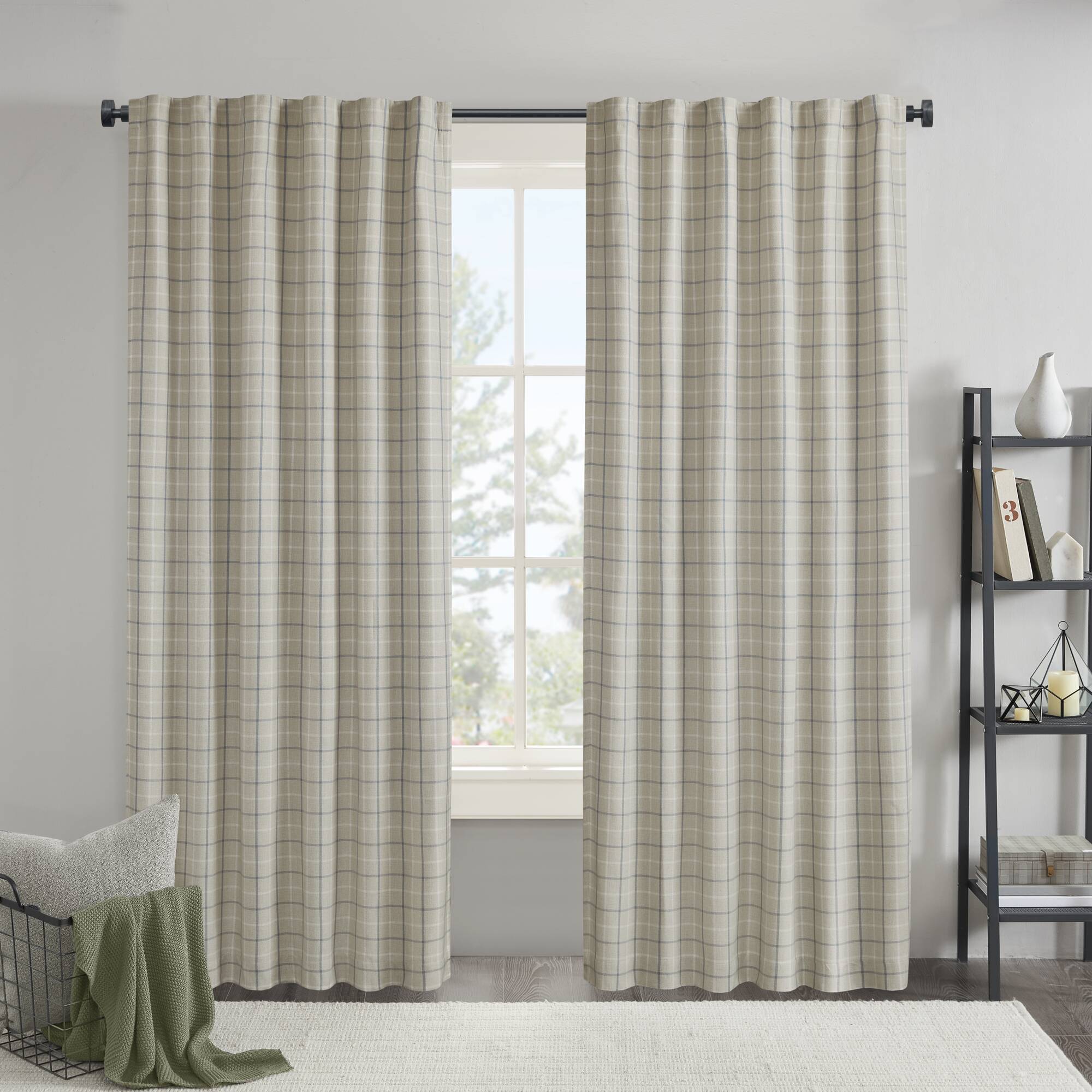 Anaheim - 50x95" Plaid Rod Pocket And Back Tab Curtain Panel With Fleece Lining - Linen Blue