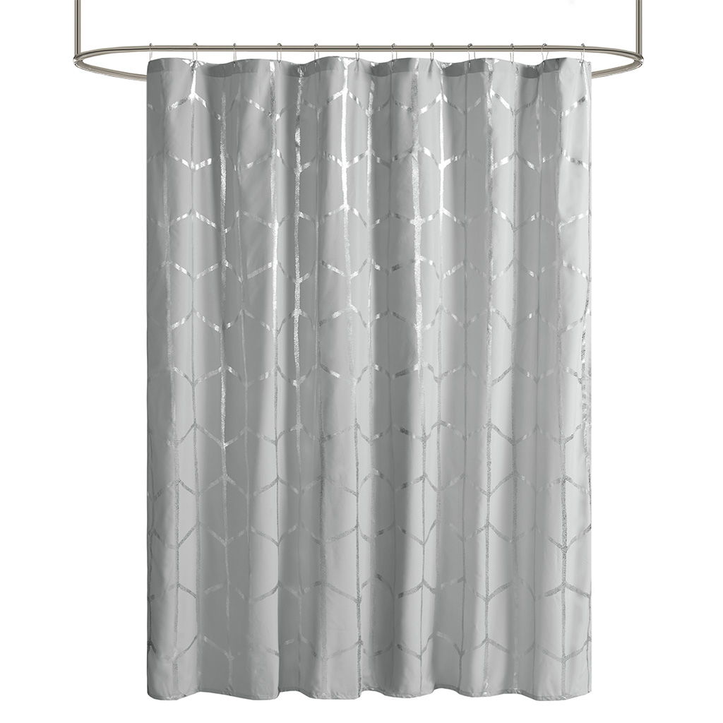 Raina - Printed Metallic Shower Curtain - Gray / Silver