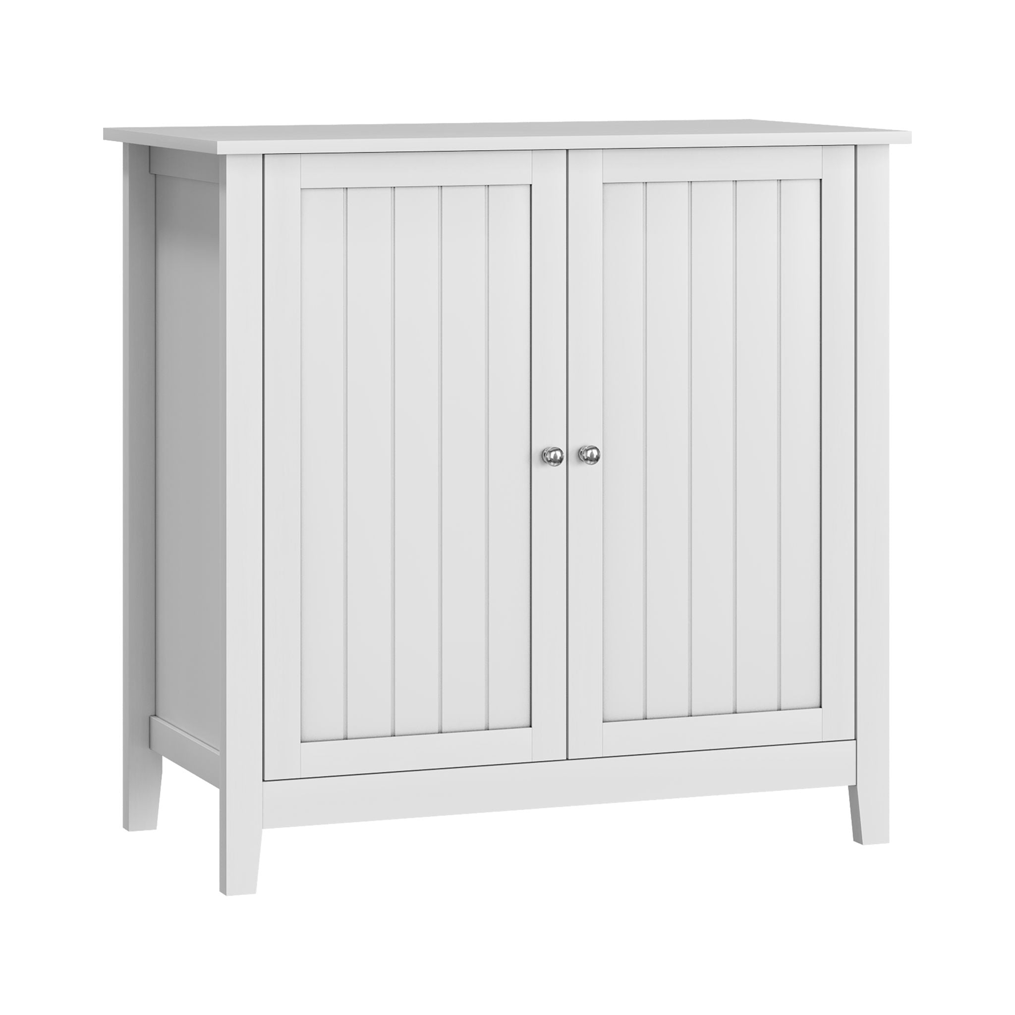 Mid Century Modern Double Door Storage Cabinet With Knobs - White