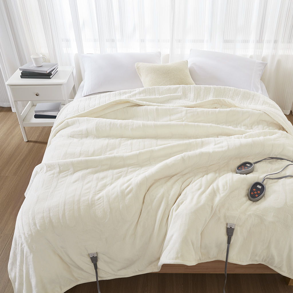 Heated Microlight to Berber - King Blanket - Ivory