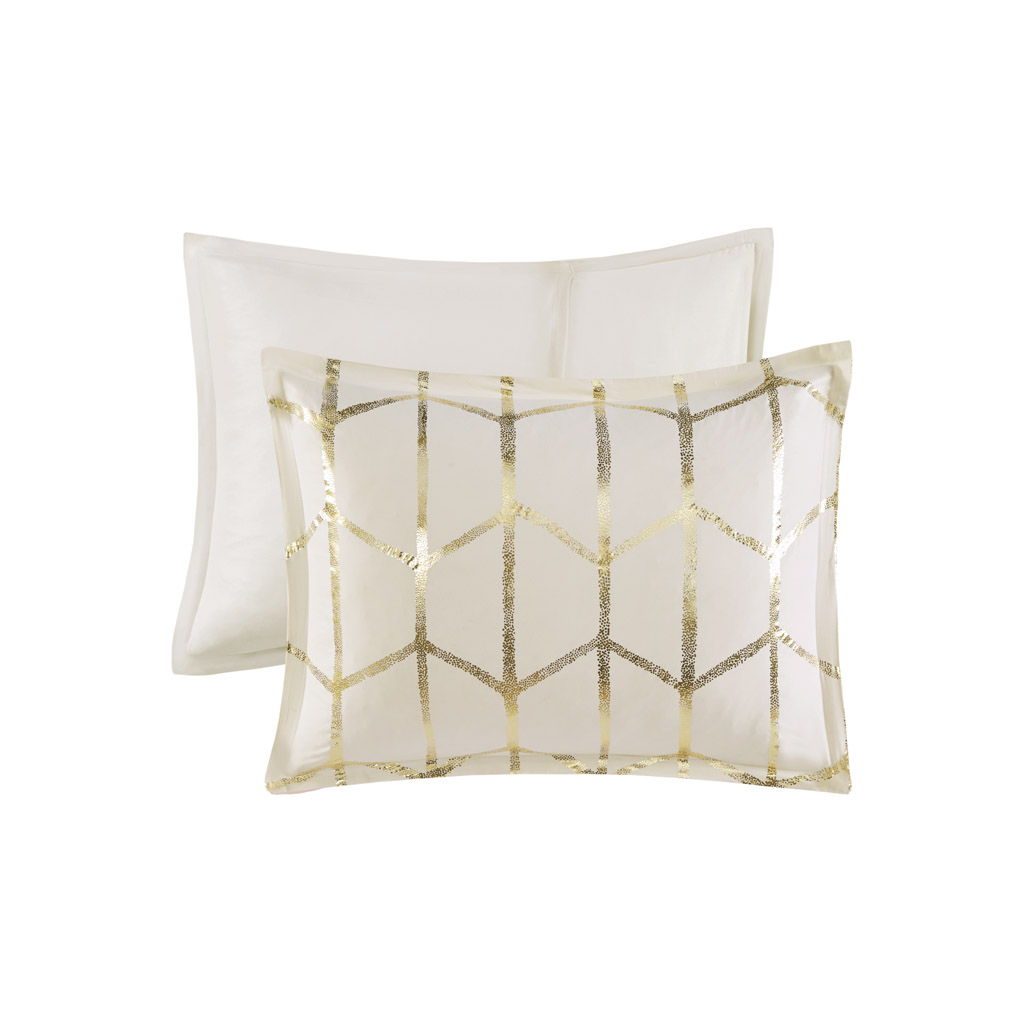 Raina - Twin Metallic Printed Comforter Set - Ivory / Gold