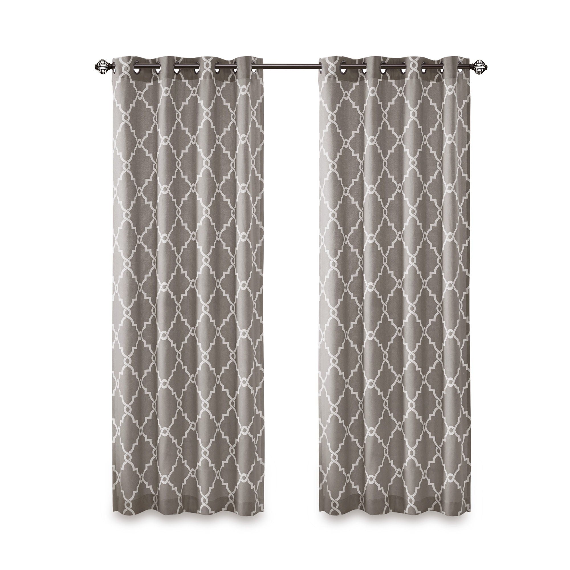 Saratoga - 108" Fretwork Print Grommet Top Window Curtain - Gray