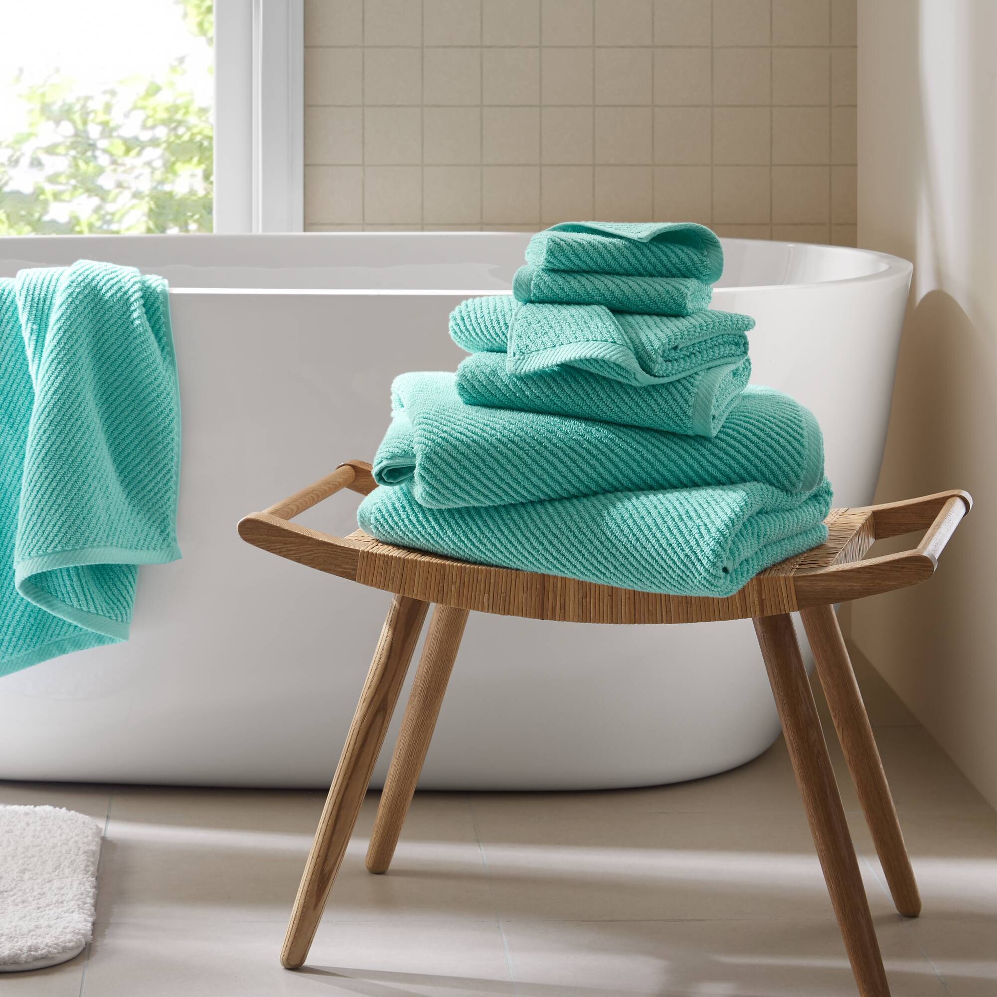 Diagonal Ribbed - 6 Piece Towels Set - Turquoise