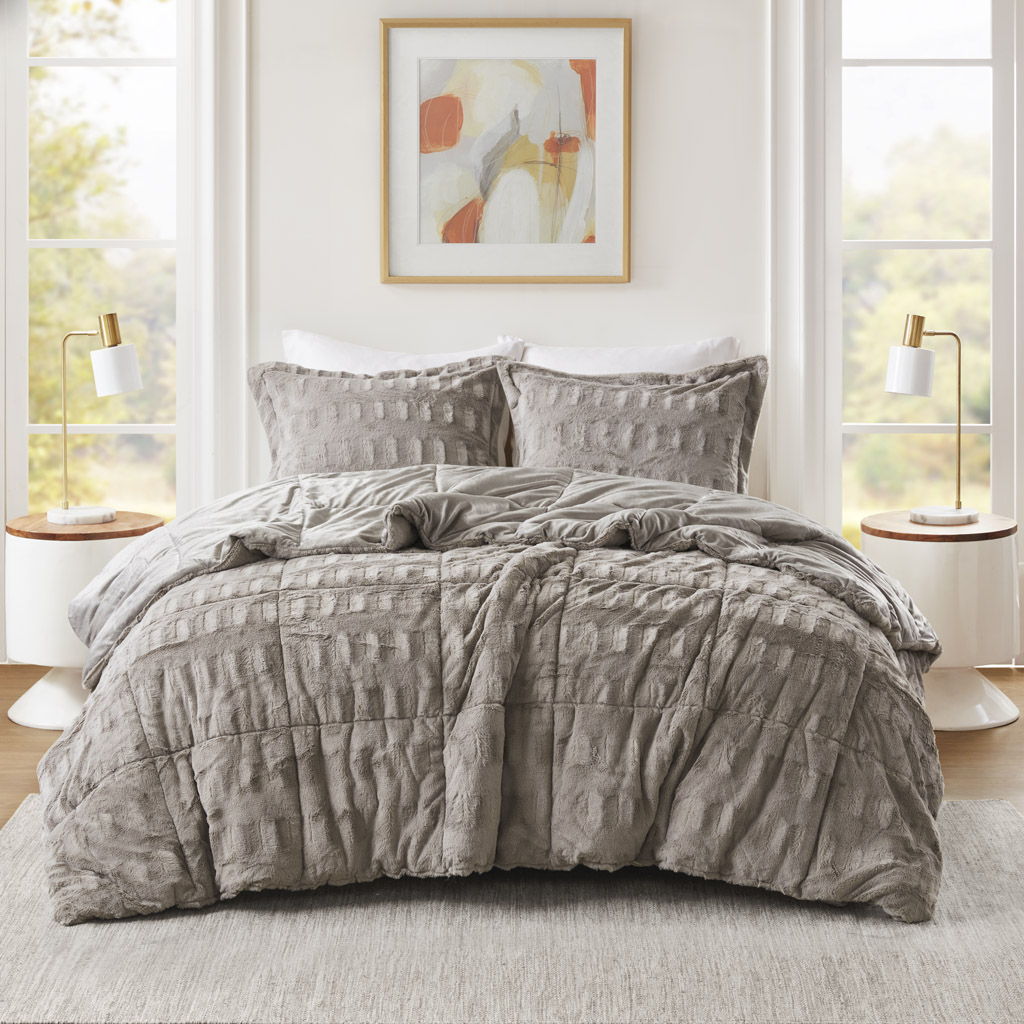 Gia - 2 Piece Twin/Twin Long Solid Comforter Mini Set - Gray