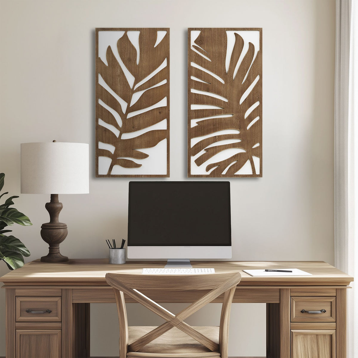Birch Botanical - Two-Tone Panel Wall Decor Set - Monstera