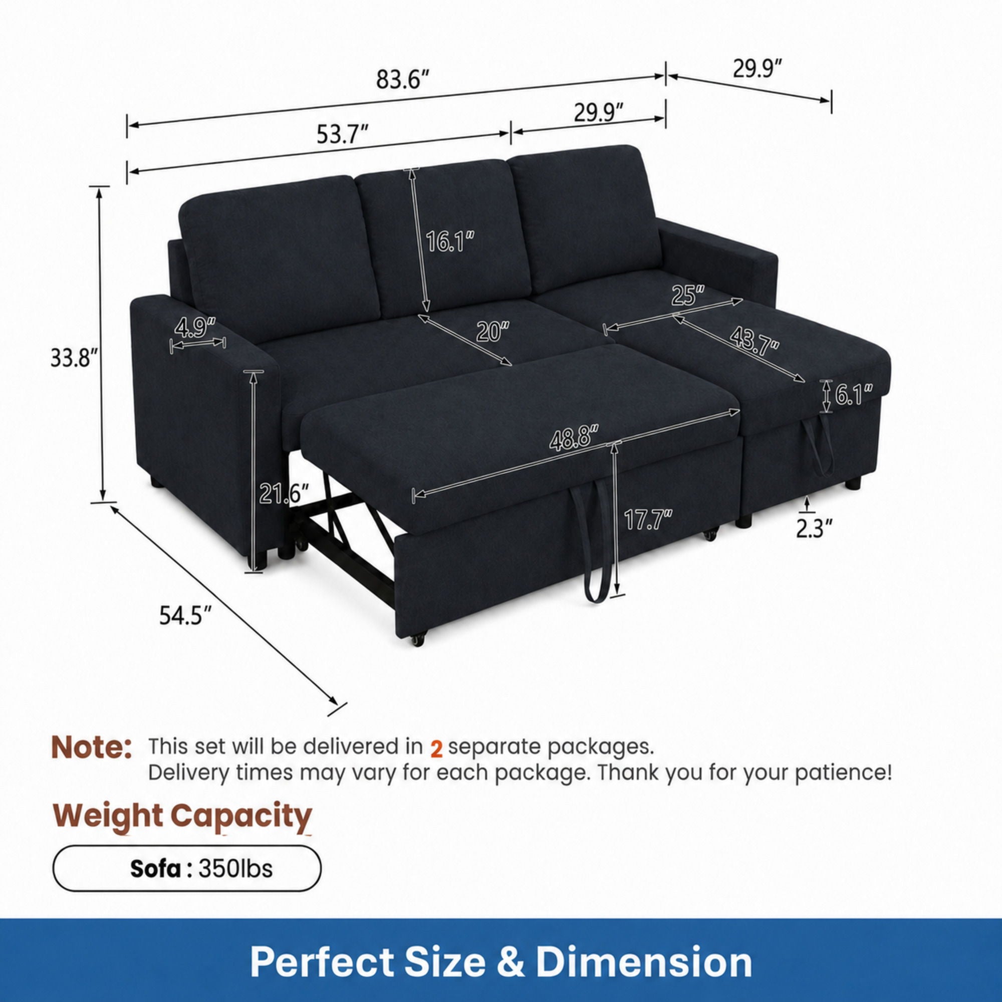L - Shaped Convertible Sofa Bed With Storage Chaise