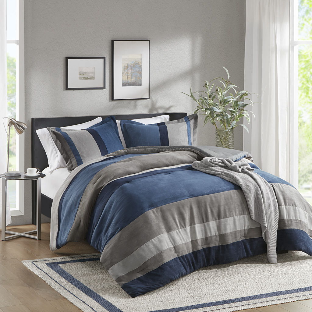 Boulder Stripe - Twin/Twin Long Pieced Comforter Set - Blue