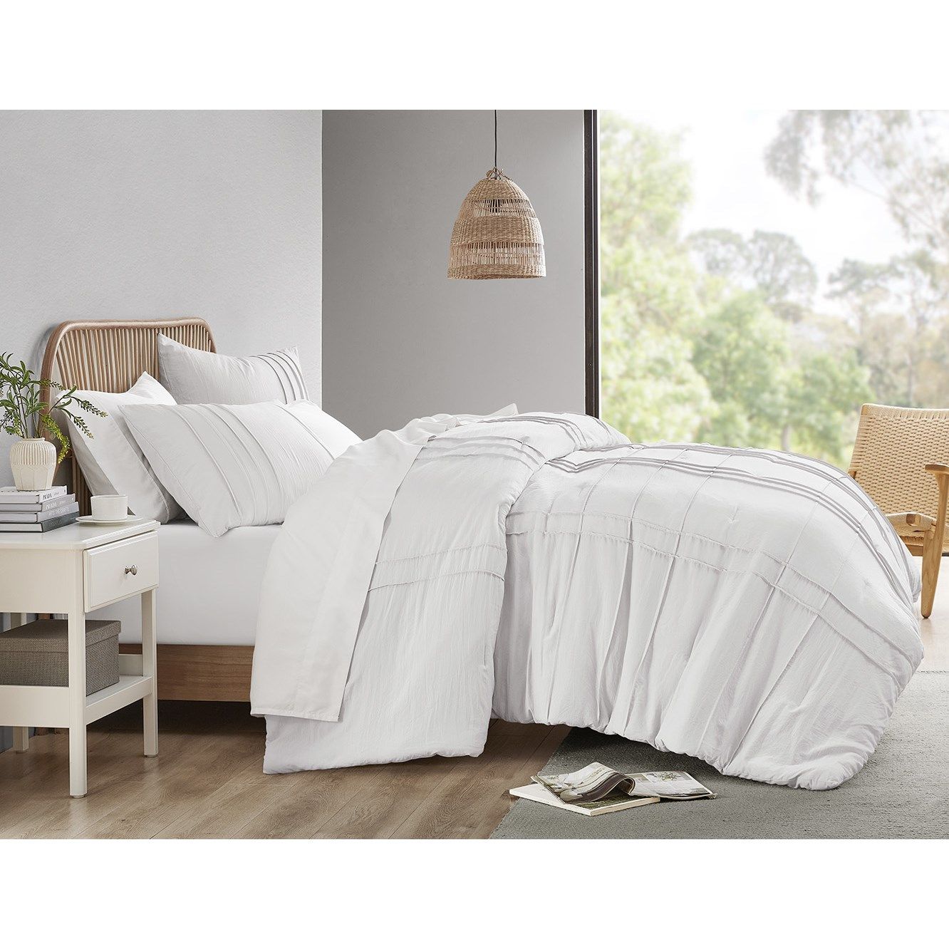 Porter - Twin/Twin Long Soft Washed Pleated Duvet Cover Set - White