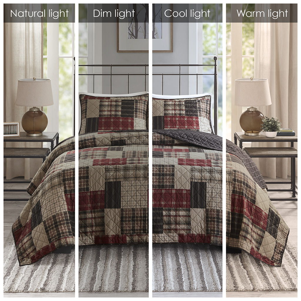 Timber - 3 Piece King/California King Reversible Printed Quilt Set - Red/Black