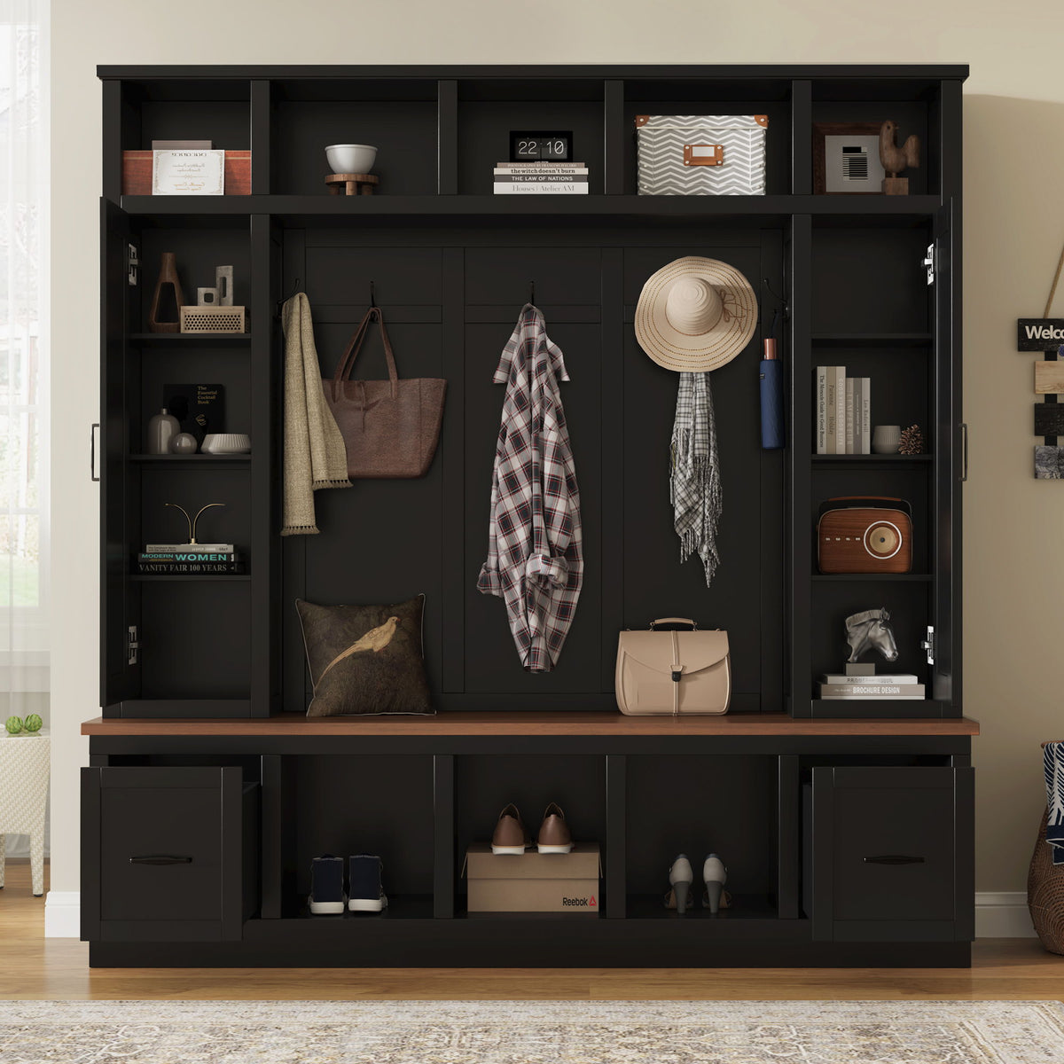 Hall Tree With Storage Bench, Entryway Coat Rack With Hooks