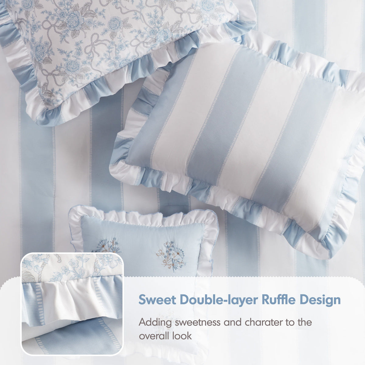 Lara - Twin Long Comforter Set - Blue