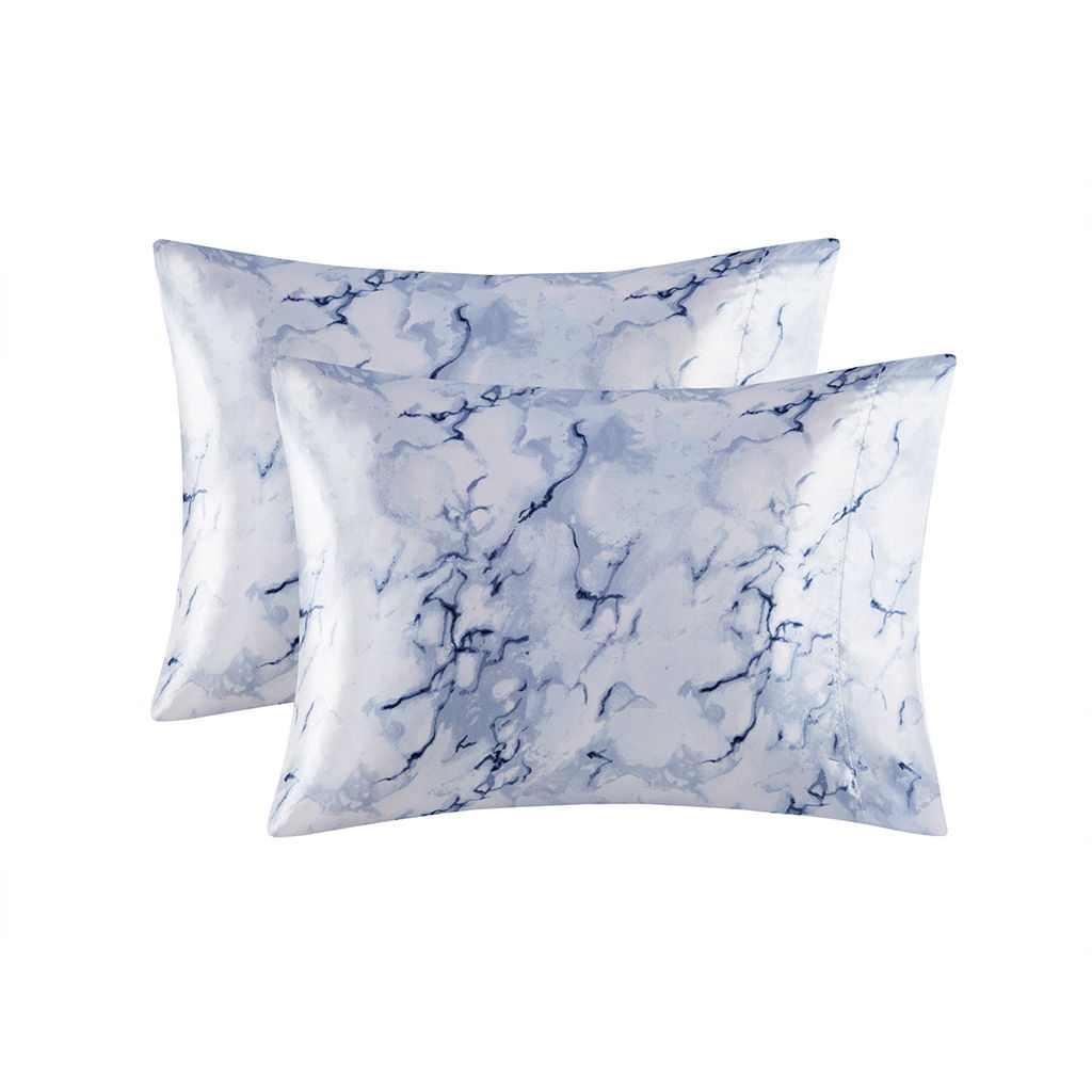 Printed Satin - Twin Sheet Set - Blue Marble