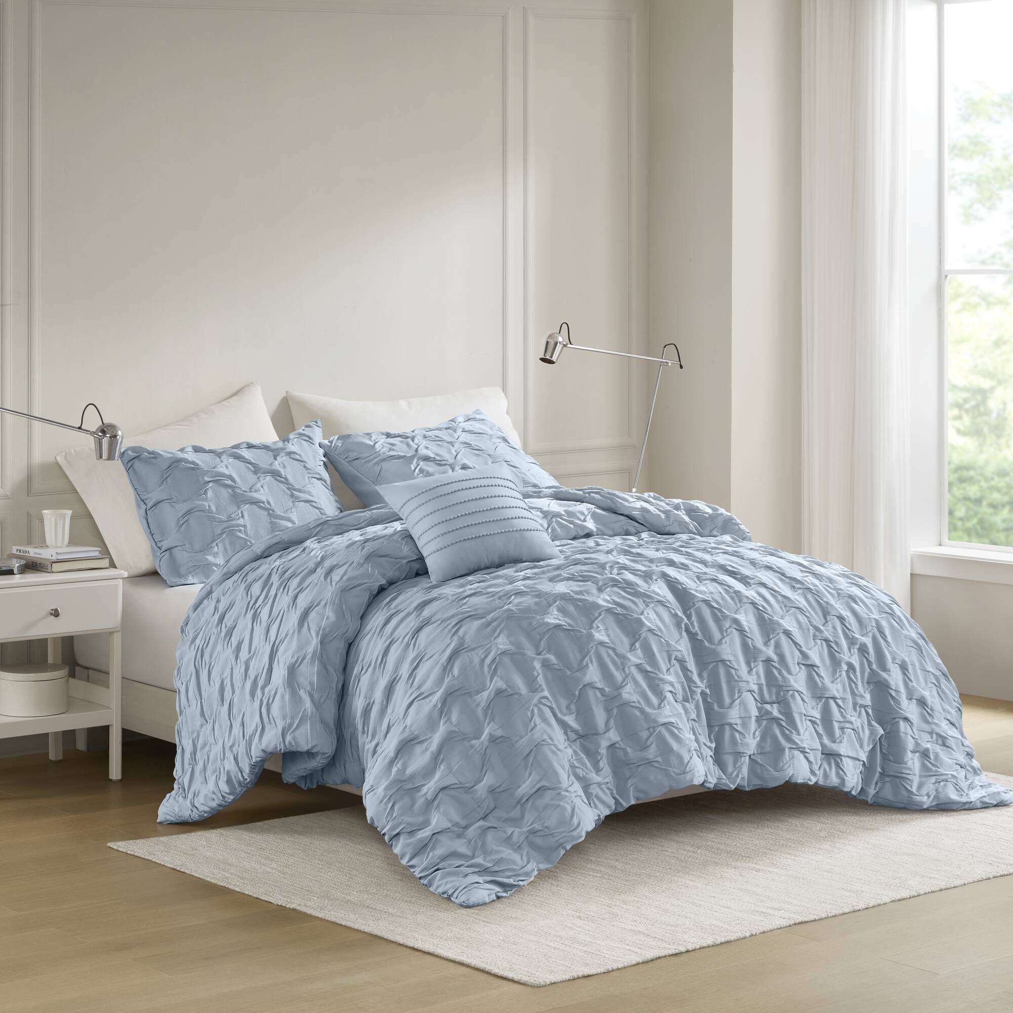 Bailey - Full/Queen Diamond Pucker Comforter Set - Blue
