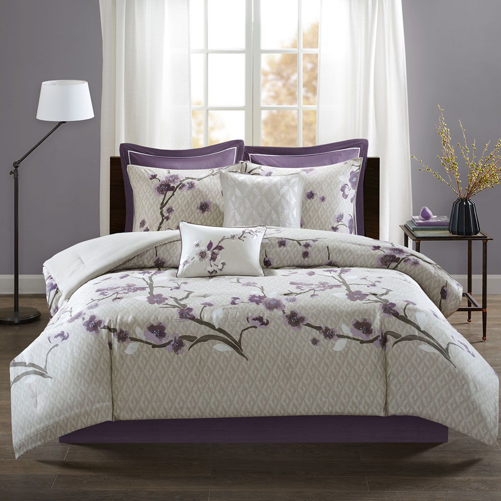 Holly - Queen 8 Piece Comforter Set - Purple