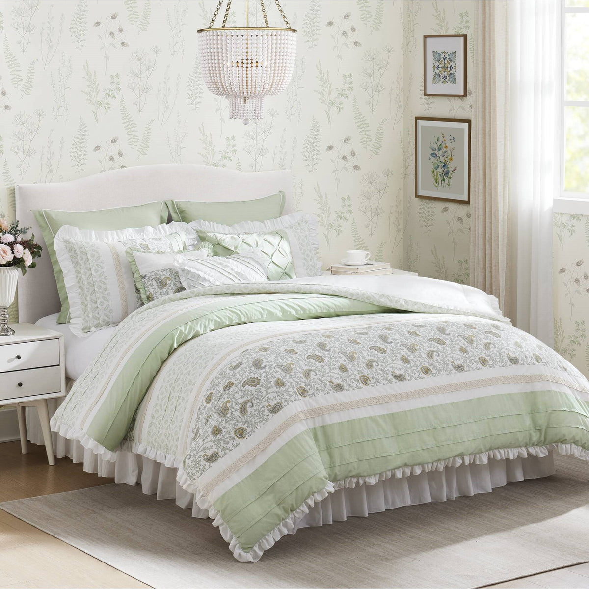 Dawn - 9 Piece Queen Percale Comforter Set - Sage Green