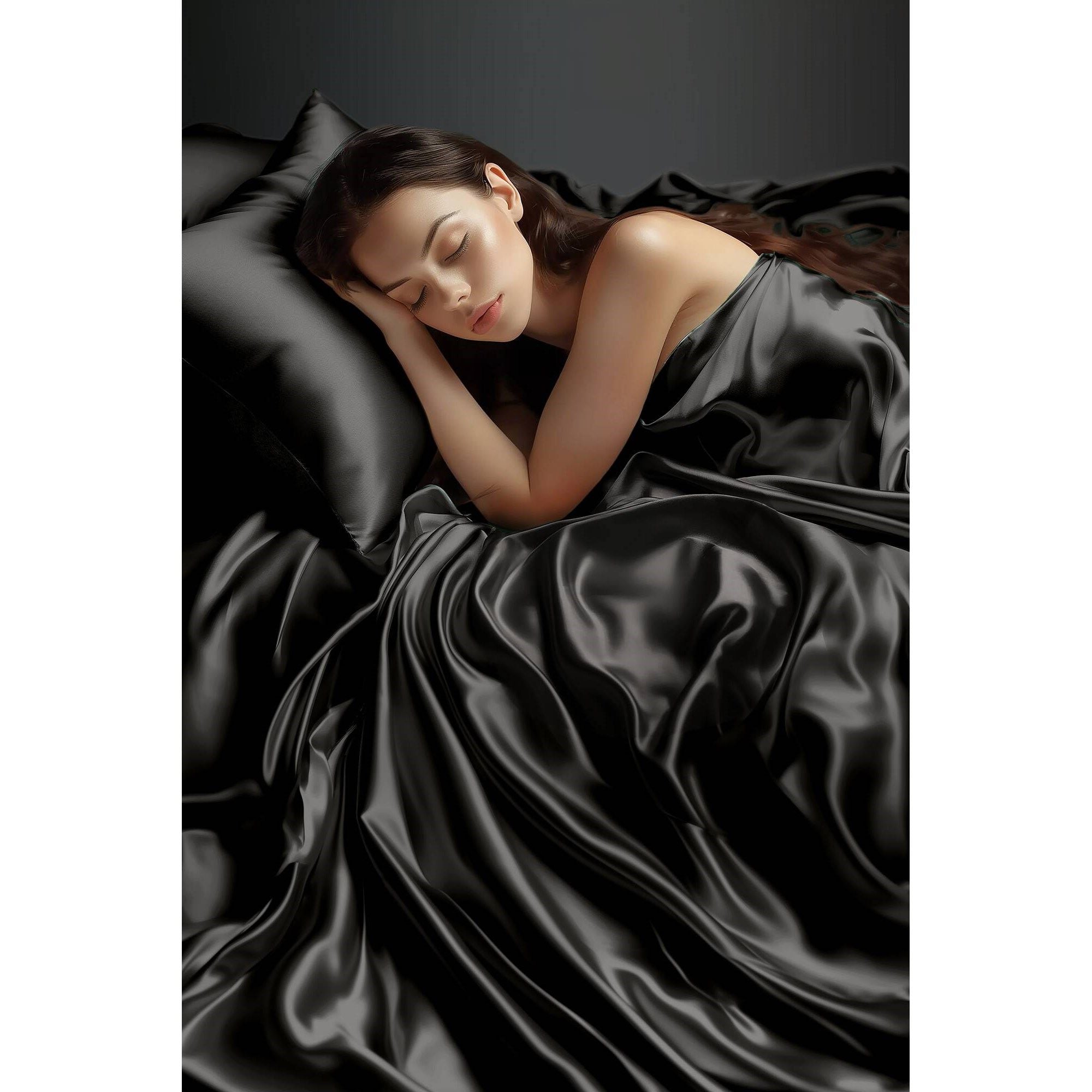 Satin - California King Wrinkle Free Luxurious 6 Piece Sheet Set - Black