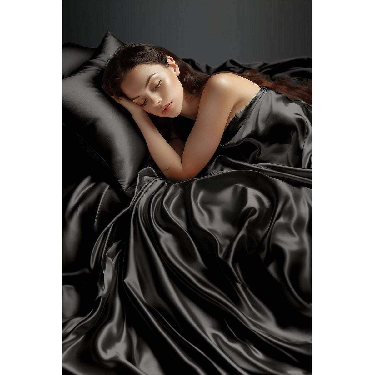 Satin - 7 Piece Split King Luxury Sheet Set - Black