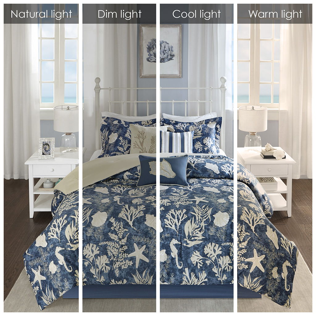 Cape Cod - King 7 Piece Sateen Comforter Set - Blue