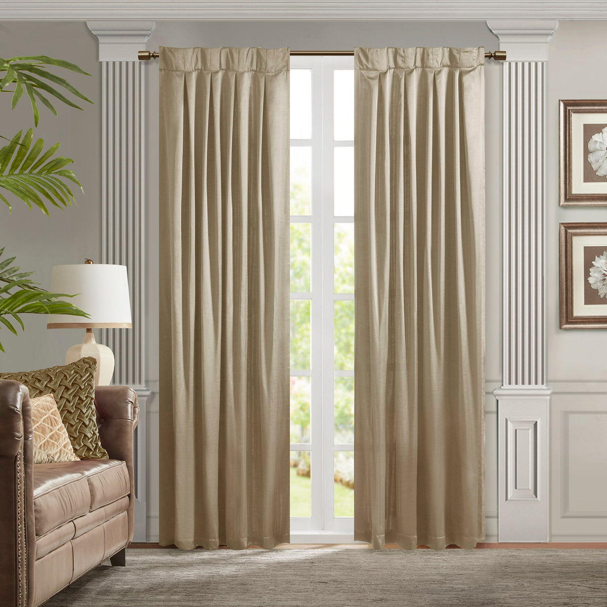 Avignon - Pleat Curtain Panel With Tieback Single - Champagne
