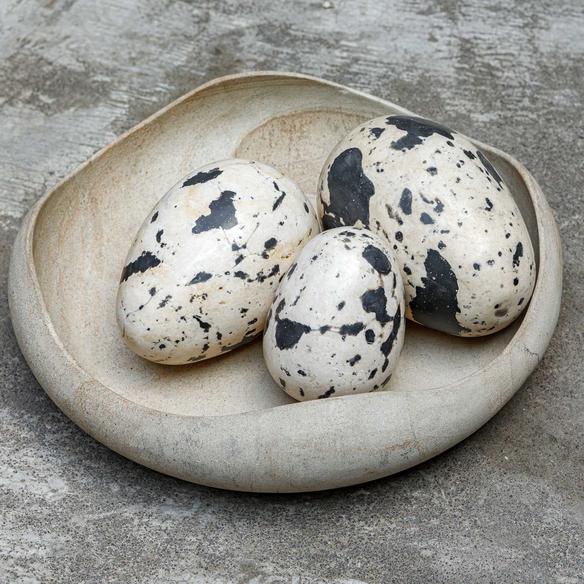 Nest Trio - Indoor-Outdoor Stone Eggs (Set of 3) - Black / White