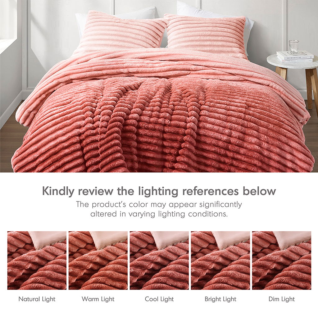Avril - King/California King Fluffy Ribbed Plush Comforter Set - Blush Ombre