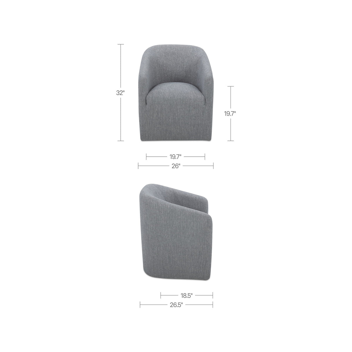 Sandy - Fabric Rolling Dining Chair - Gray
