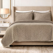 Charleston - 3 Piece King Velvet Coverlet Mini Set - Taupe