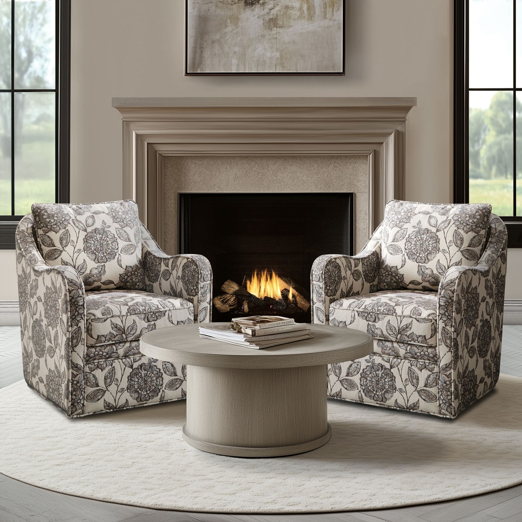 Brianne - Slub Weave Wide Seat Swivel Arm Chair - Multi