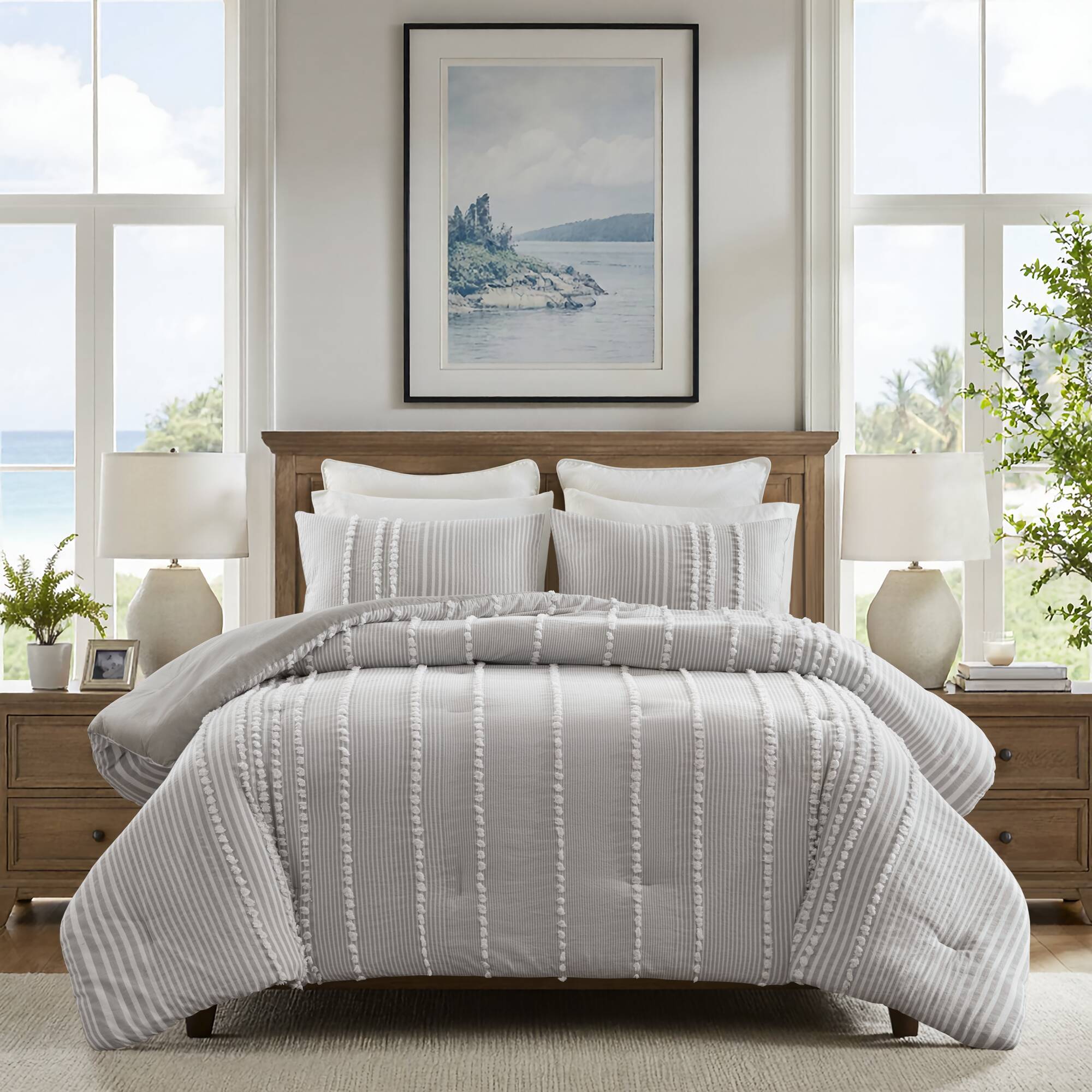 Anslee - 3 Piece Full/Queen Yarn Dyed Comforter Set - Gray