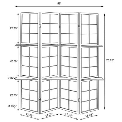 4 Panel Folding Screen With Shelves - Brown