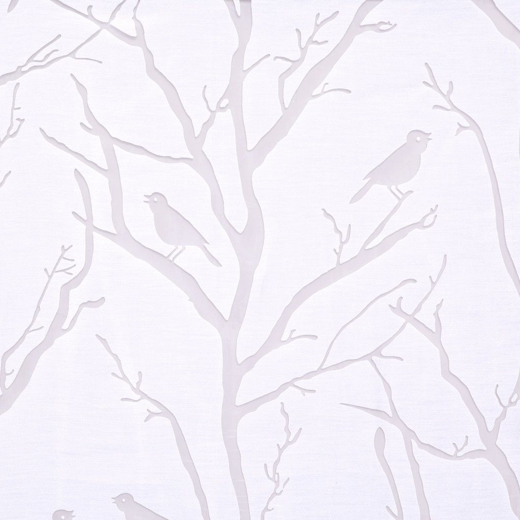 Averil - 63" Grommet Top Sheer Bird On Branches Burnout Window Curtain - White