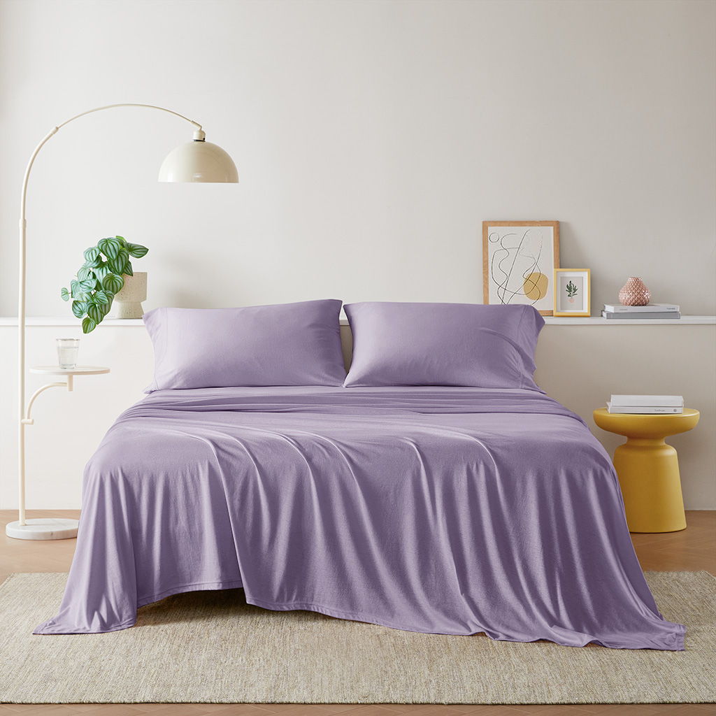 Cotton Blend Jersey Knit - Twin All Season Sheet Set - Purple
