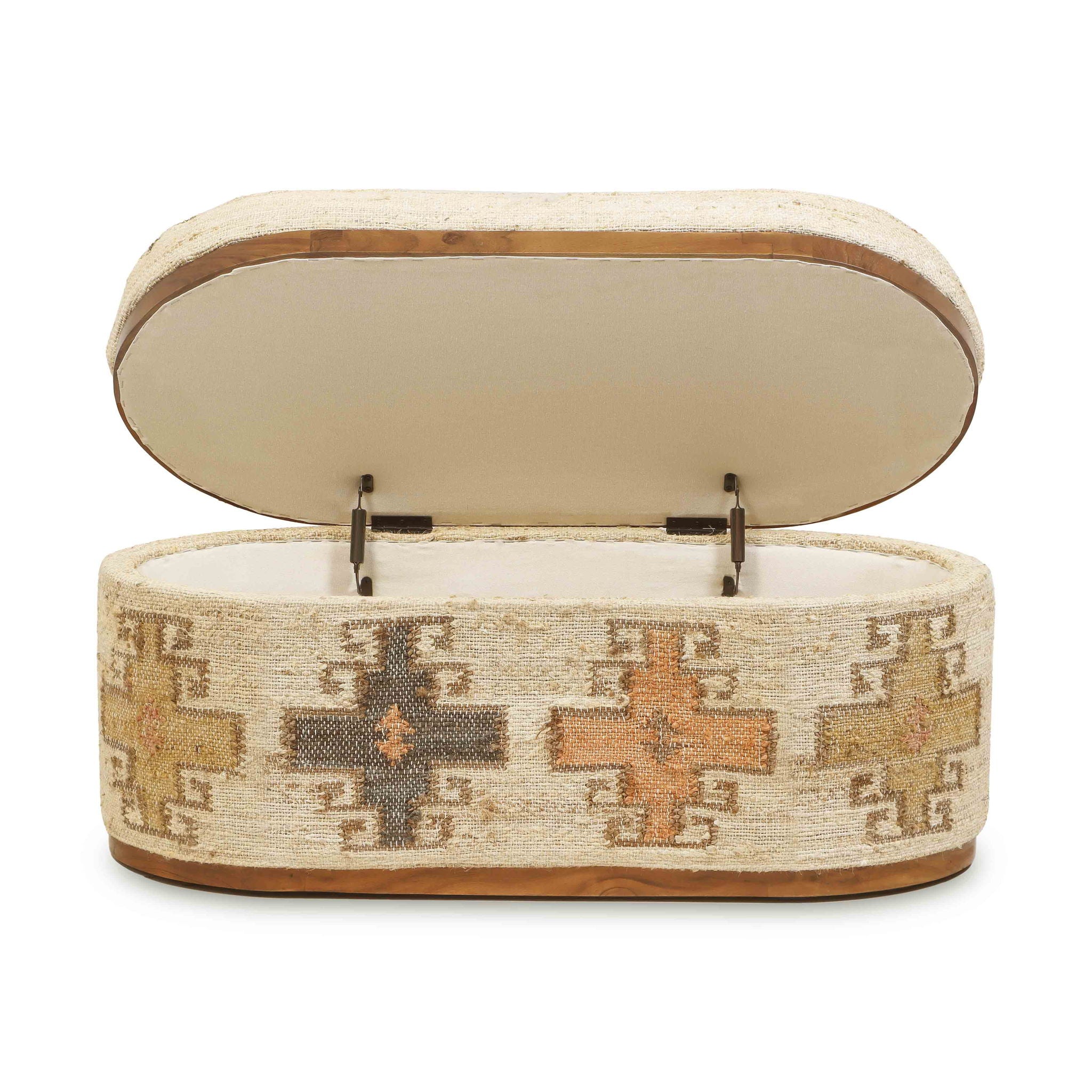 Olivier - Cotton Oval Storage Ottoman - Beige