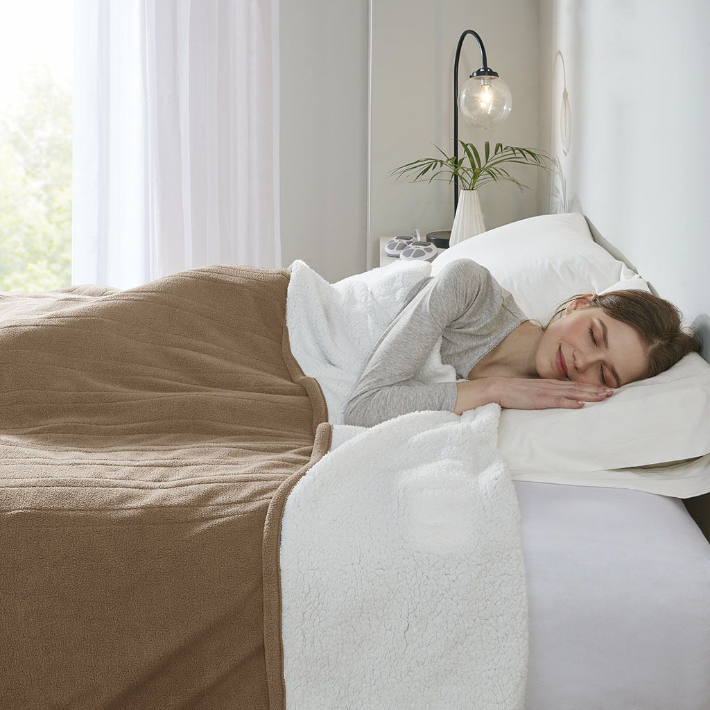 Fleece to Sherpa - Twin Heated Blanket - Brown