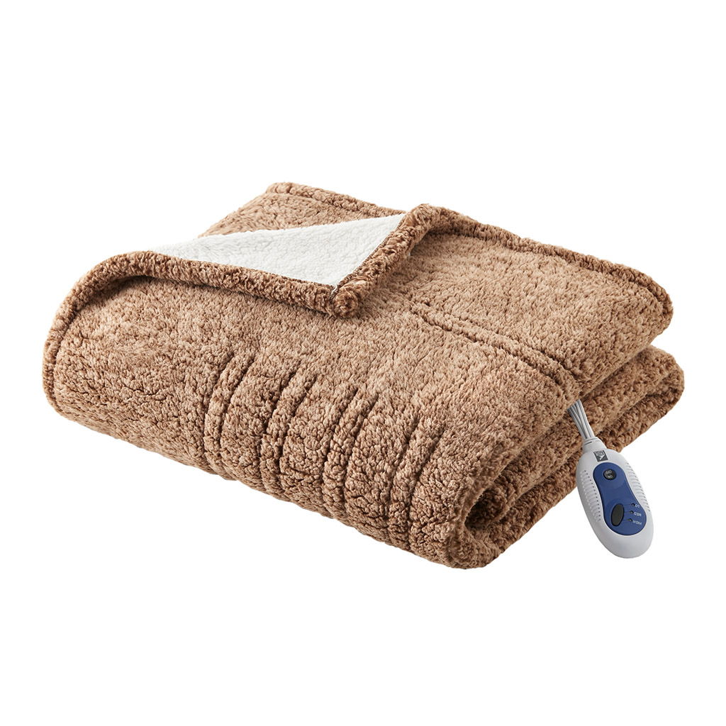 Marbled Sherpa - Heated Throw - Brown